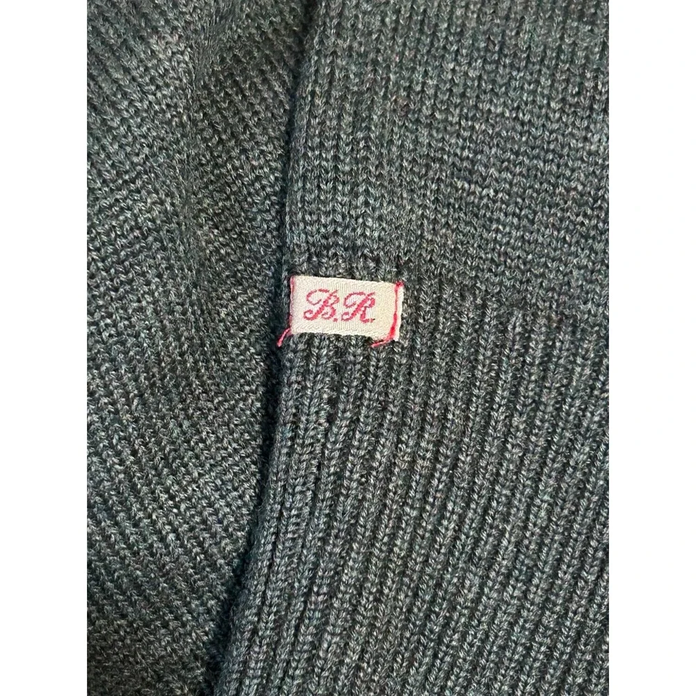 Banana Republic Heritage Merino Wool Sweater M Green Quarter Button Elbow Patch
